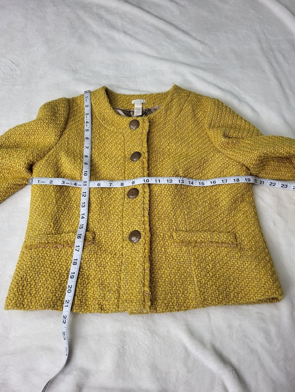 J. Crew Women's Yellow Textured Tweed Blazer. Wool Blend. Size 12 - Picture 5 of 10